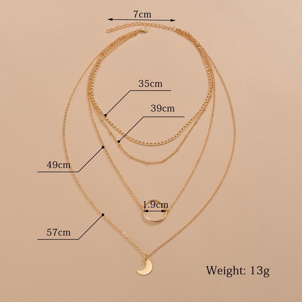 Fashion Circle Moon Pendant Necklace Retro Fashion Multilayer Thin Chain Necklace Accessories