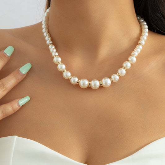 Jewelry Niche Simple Imitation Pearl Clavicle Necklace Female Personality Versatile Diamond Geometric Necklace