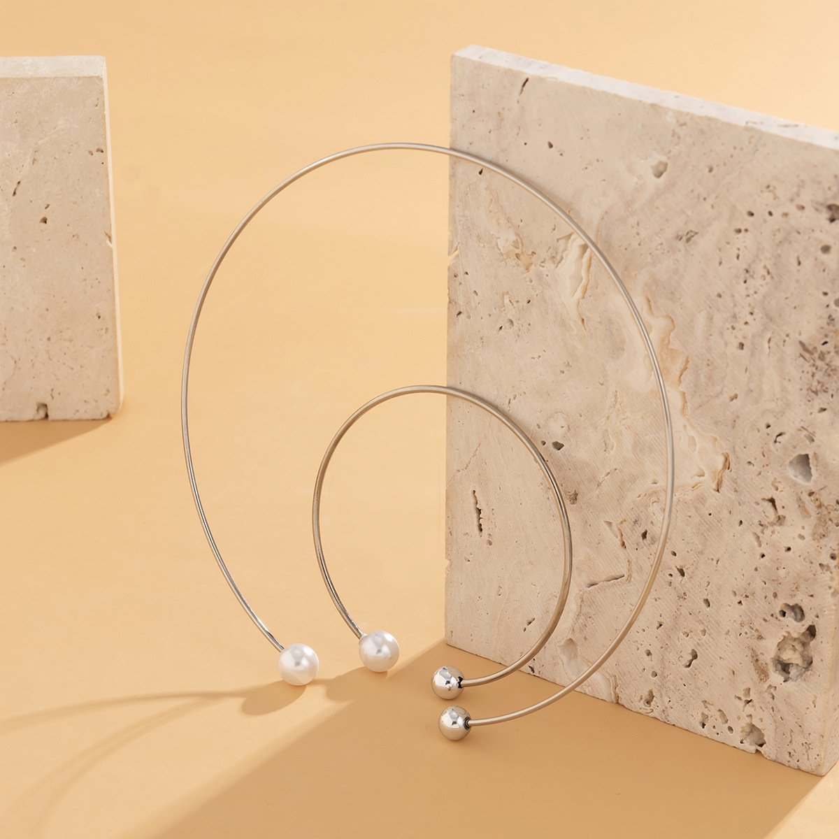 Jewelry Temperament Imitation Pearl Single Layer Metal Necklace Simple Bead Pendant Clavicle Collar Female