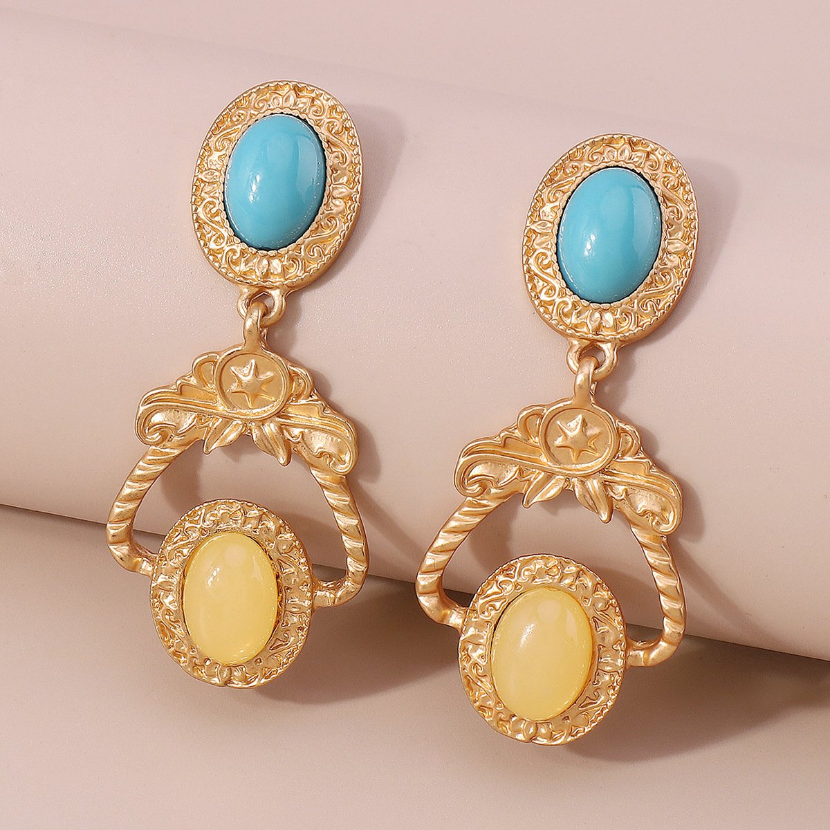 E1164 Medieval Literature and Art Elegant Vintage Earrings Personality Geometric Resin Turquoise Creative Earrings