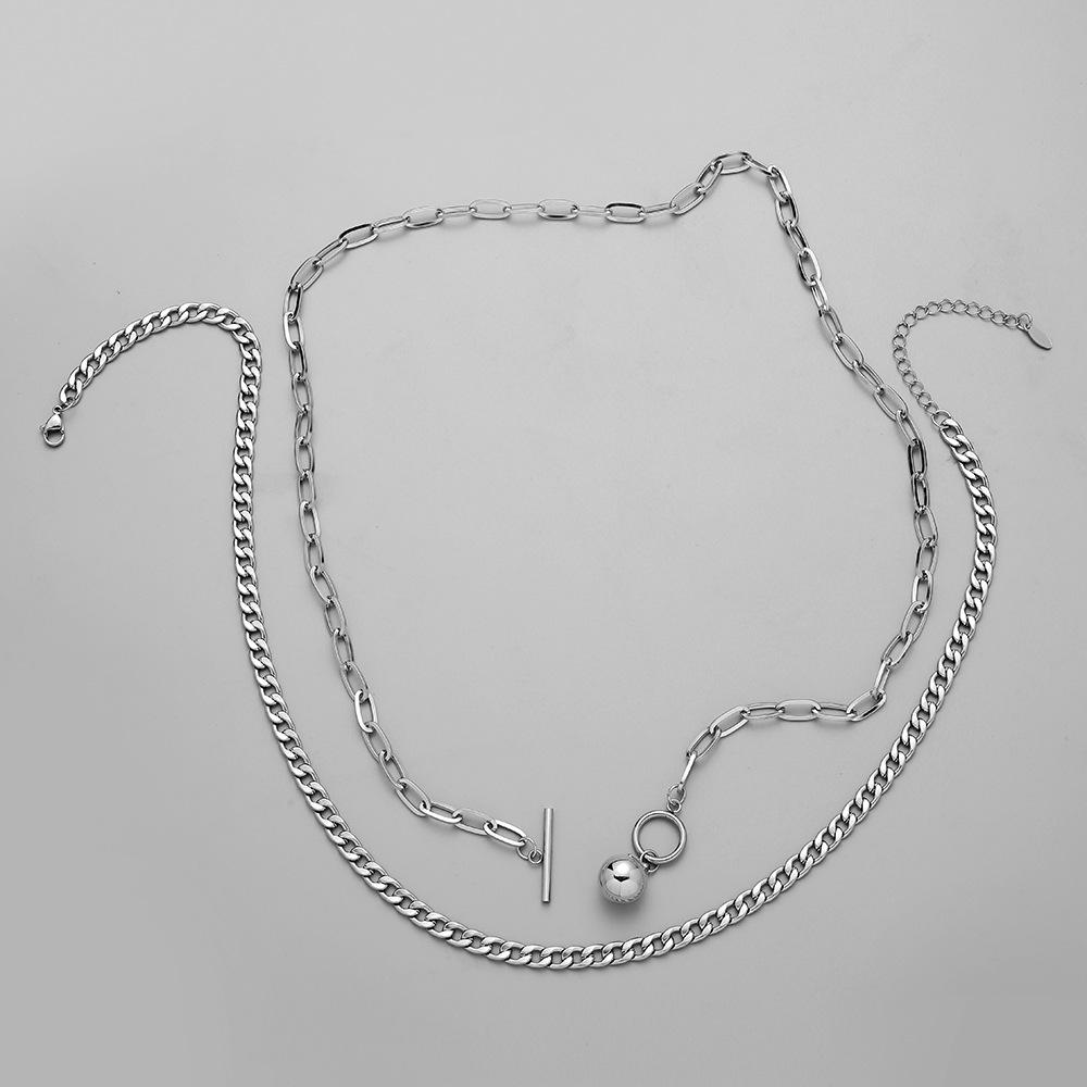 Double-layer stainless steel Cuban chain NK chain OT buckle ball necklace men's titanium steel necklace does not fade male