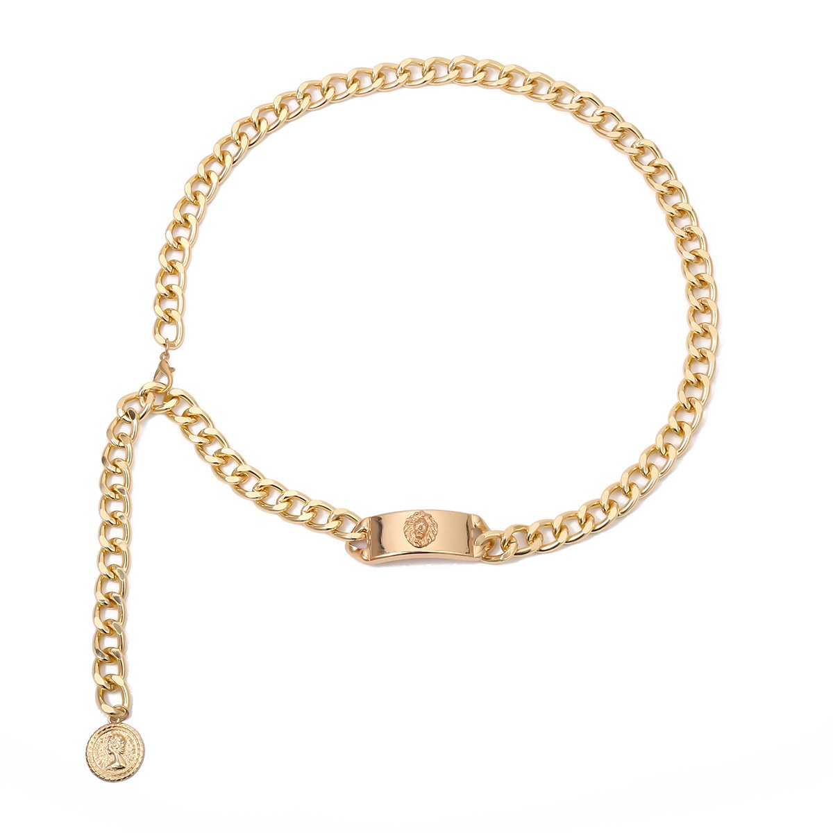 Fashion catwalk fashion skirt accessories lion head decorative belt metallic thick waist chain