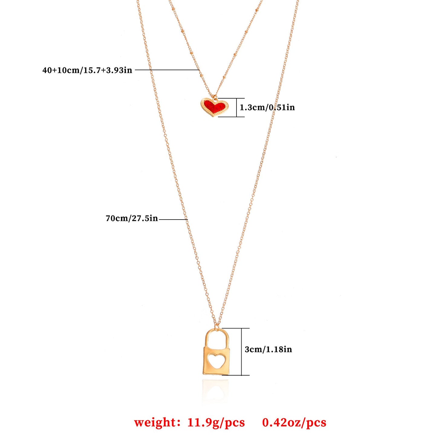 Jewelry niche double-layer long tassel red love lock necklace female ins high-end explosive product