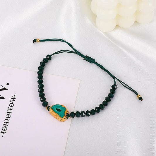 ins acrylic irregular dark green beaded bracelet creative design sense resin ore woven bracelet fashion