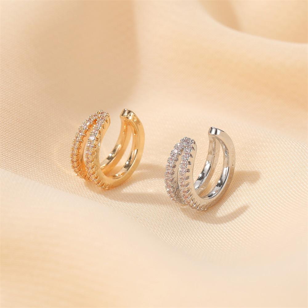 Double-layer full diamond ear clip personality temperament C-shaped ear bone clip fashion earrings simple no-hole earrings