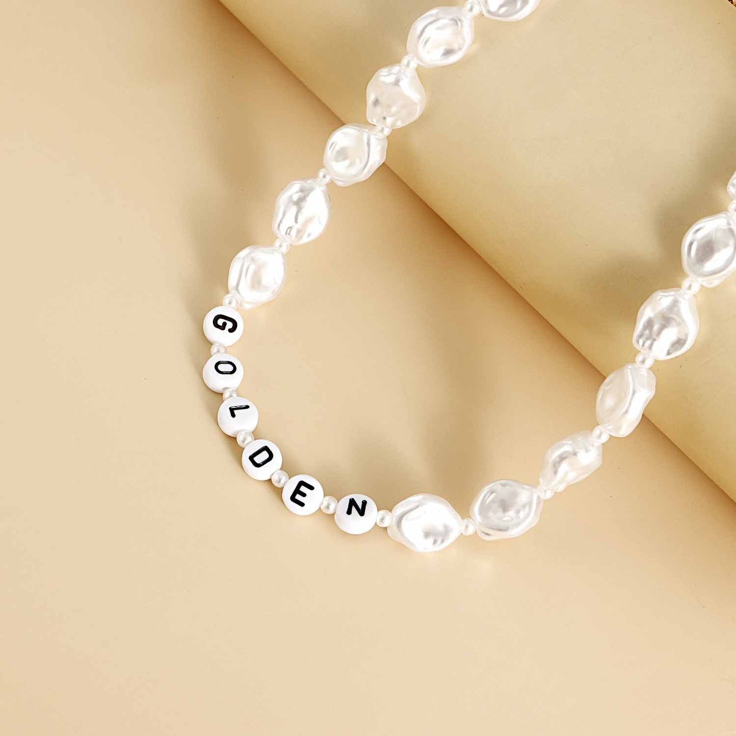 Jewelry GOLDEN letter irregular flat acrylic pearl necklace summer ins necklace y2k