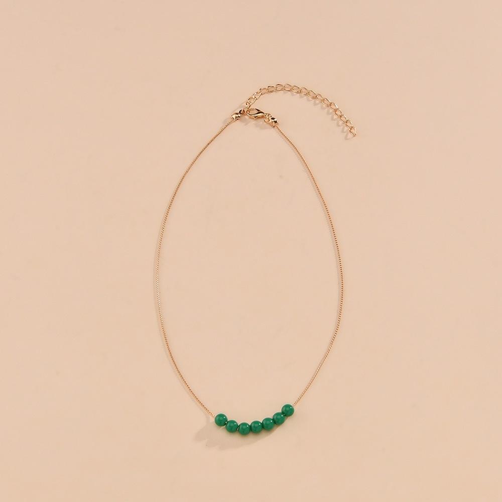 Fashion Green Round Acrylic Bead Necklace Simple Clavicle Chain Necklace Ladies Accessories