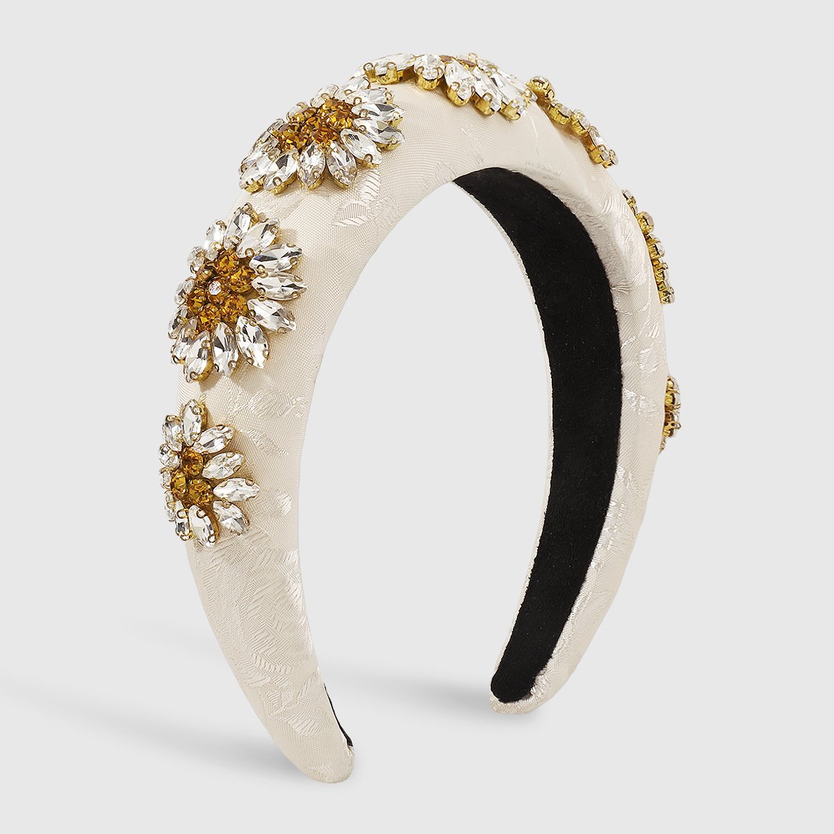 F4772 Baroque Retro Heavy Industry Exaggerated Headband Embroidered Rhinestone Flowers Thick Sponge High Skull Top Light Luxury Headband