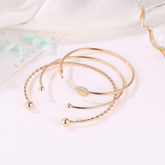 Simple personality bracelet fashion twist leaves three-piece geometric open bracelet