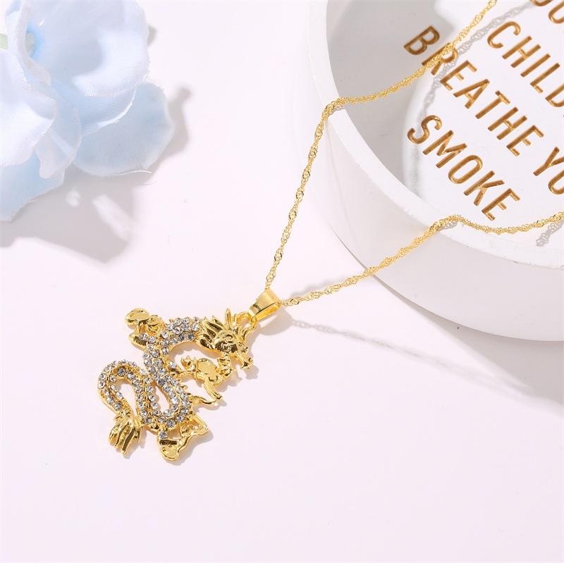 New Year Popular Jewelry Classic Diamond Golden Dragon Pendant Domineering Chinese Dragon Sweater Chain Zodiac Flying Dragon Necklace