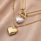 Trendy Double Love Pearl Necklace Simple Temperament Cold Peach Heart Pendant Necklace Clavicle Chain