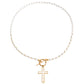 Jewelry ins cross imitation pearl necklace collarbone chain women's sweater chain trendy new Chinese necklace