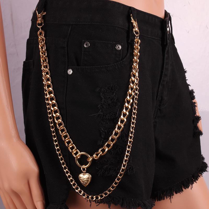 Explosive double-layer fashion heart decoration waist chain body with punk hip-hop metal pants chain