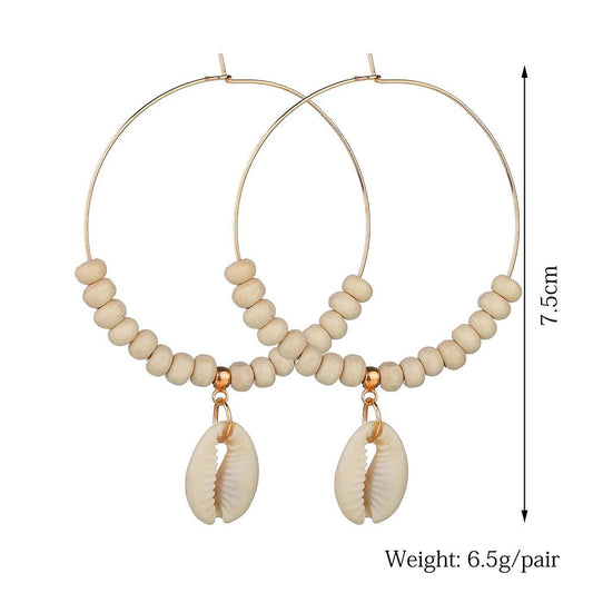 accessories seashell earrings boho beige beads large earrings jewelry