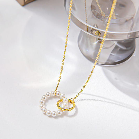 INS Titanium Steel Pearl Ring Necklace Women's Light Luxury Niche Versatile Clavicle Chain Mother's Day Gift Gift
