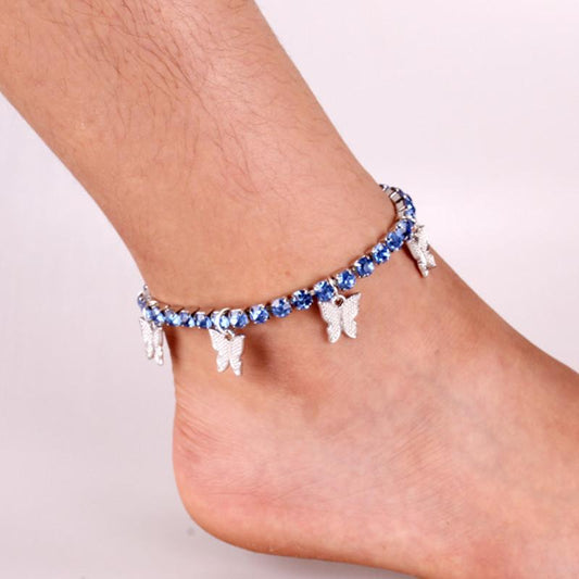 Creative Rhinestone Butterfly Pendant Anklet Necklace Popular Butterfly Element Large Zircon Shiny Foot Decoration