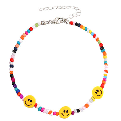 Jewelry Fashion Colorful Rice Beads Yellow Smiley Face Anklet Female Personality Popular Geometric Simple Foot Decoration