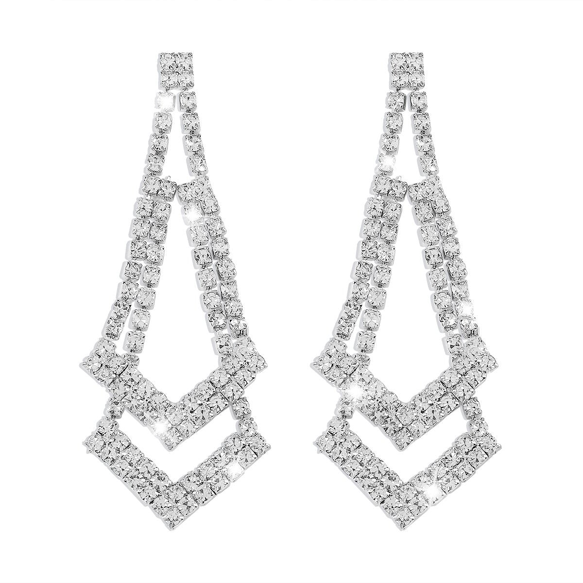 E1575 Jewelry Rhinestone Claw Chain Double Diamond Earrings Light Cooked Sweet Cool Temperament Earrings Women