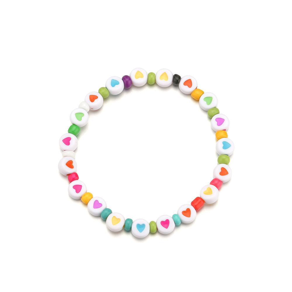 Fashion Color Peach Heart Bracelet Beach Holiday Color Rice Bead Elastic Thread Bracelet Jewelry
