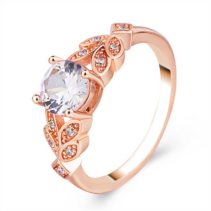 Temperament Diamond Feather Ring Leaf Zircon Ring Ladies Bridal Jewelry