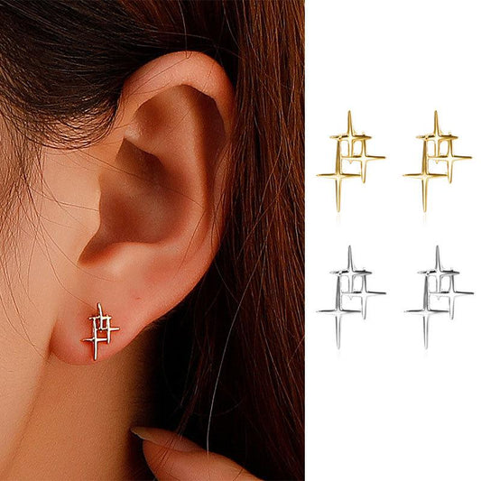 Simple old-fashioned creative earrings ins metal cross star earrings niche design irregular earrings