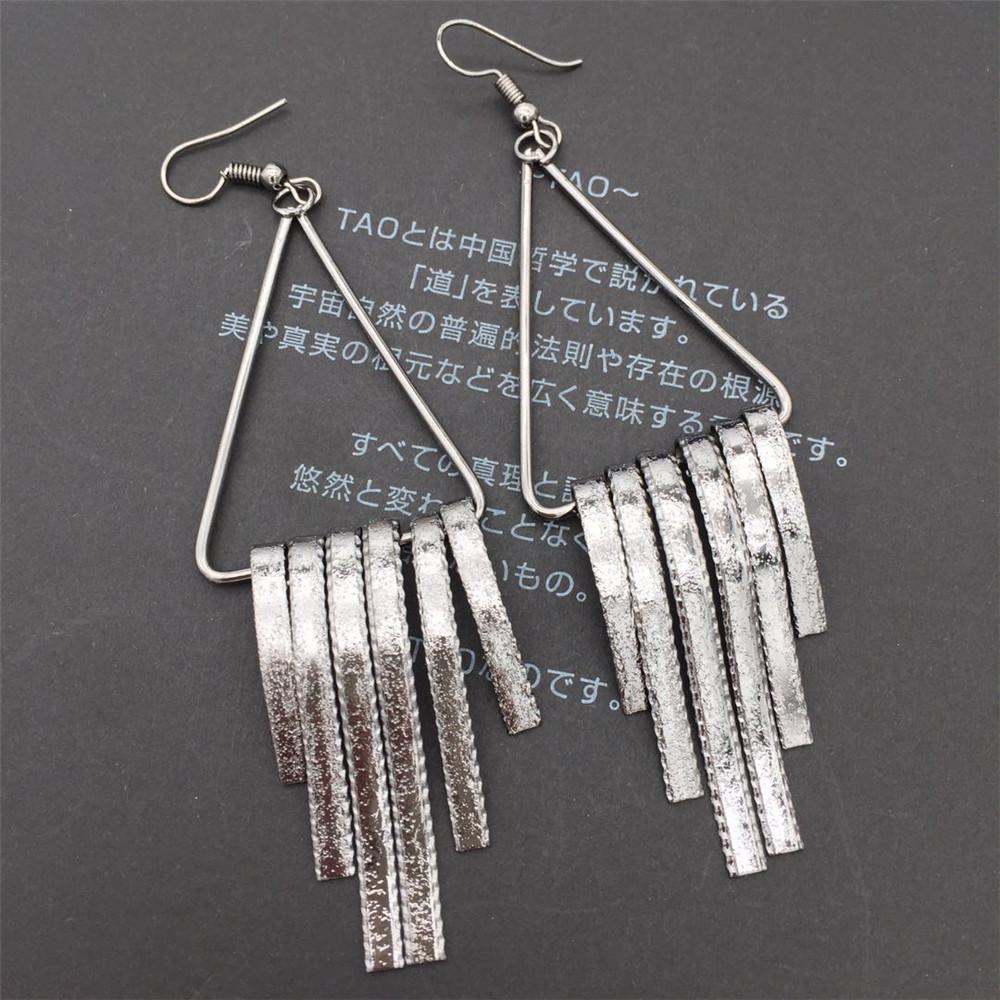 Simple Triangle Ring Vertical Strip Tassel Earrings Yunnan Minority Fashion Metal Earrings