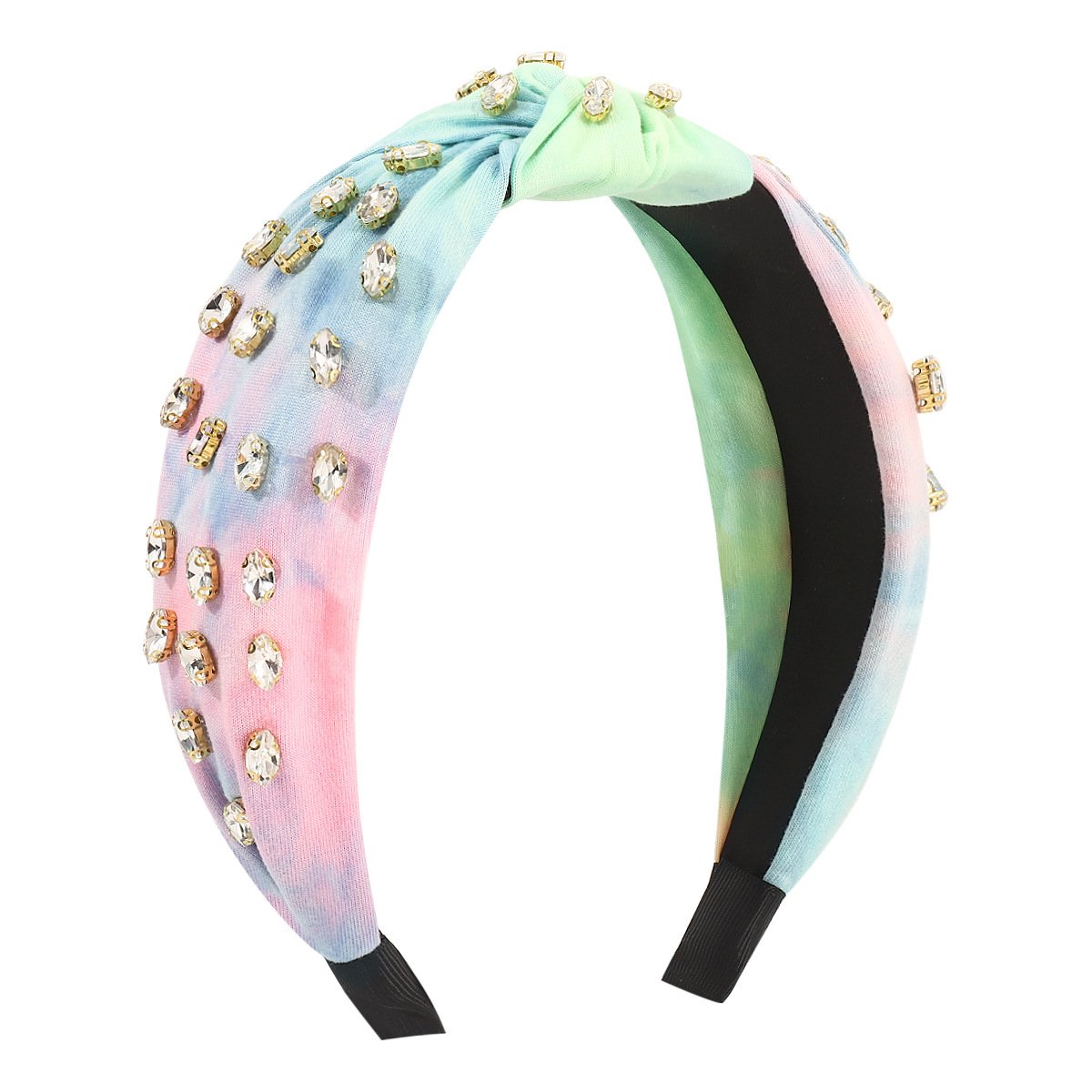 F5194 color fabric tie-dye hit color knotted hair hoop creative niche geometric light luxury water drill head hoop female