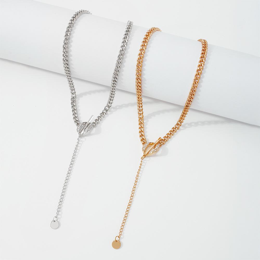 N937 fashion temperament round plate necklace micro-inlaid geometric OT buckle back chain simple niche creative necklace female