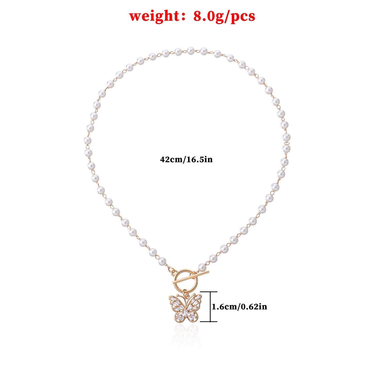 Jewelry Fashion OT Buckle Crystal Butterfly Pendant Necklace Women's Trendy Temperament Versatile Pearl Necklace