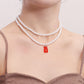 Jewelry ins double baroque imitation pearl color bear pendant necklace female choker