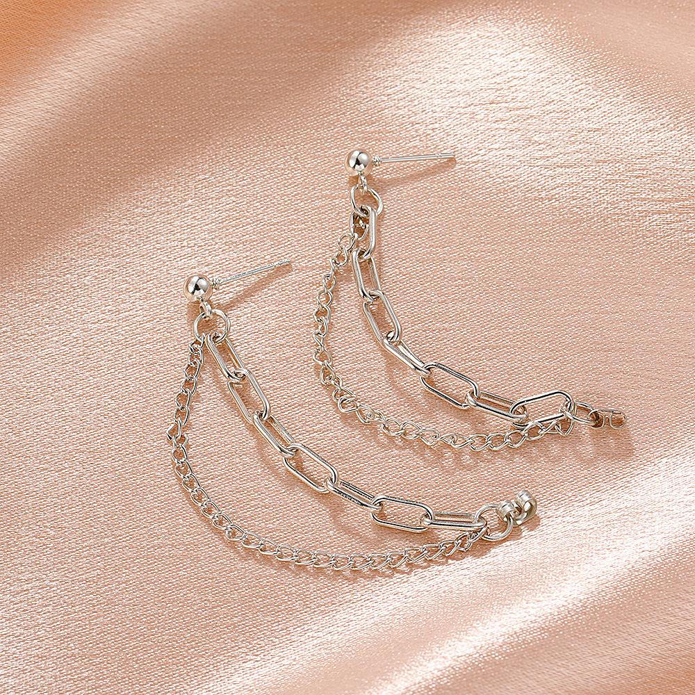 Ins cold tassel chain earrings retro design geometric earrings metal copper high-end earrings female