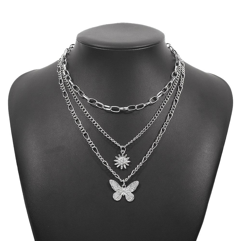 N8772 multi-layered necklace women's eight-pointed star drop oil love element necklace temperament geometric clavicle chain