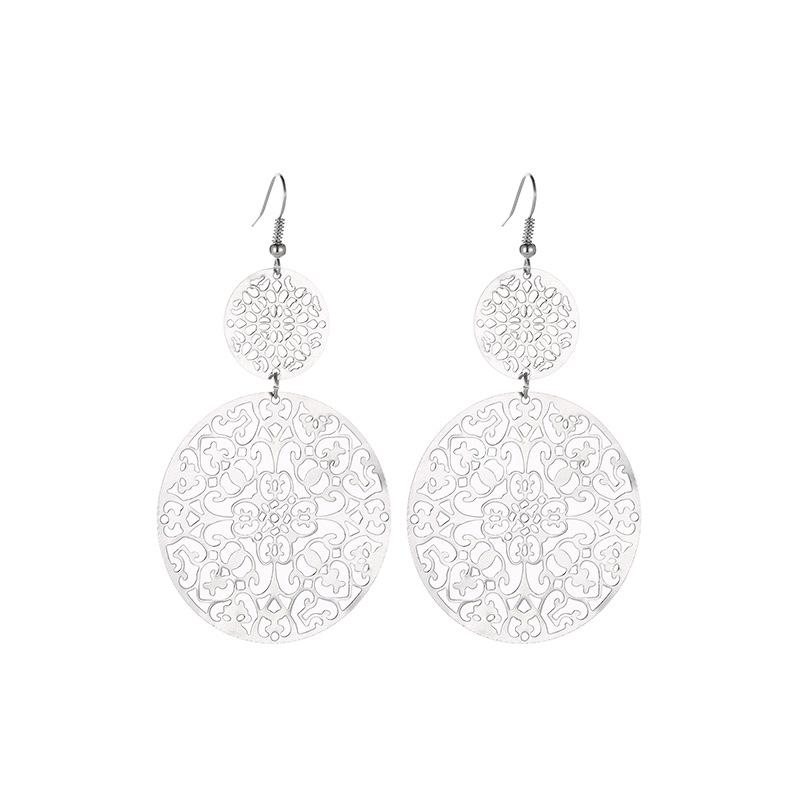 Fashion Earrings Retro Hollow Disc Frosted Earrings Palace Ethnic Carved Earrings