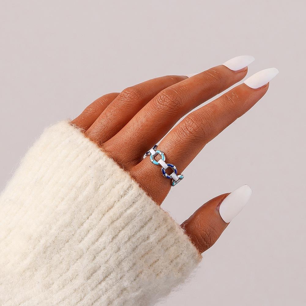 Fashion Stainless Steel Opening Adjustable Drop Oil Color O Chain Ring For Women