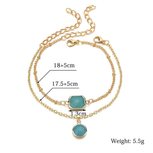 Fashion Jelly Green Bezel Diamond Bracelet Ladies Geometric Square Round Pendant Bracelet