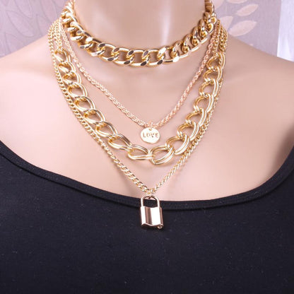 Jewelry multi-layer twist chain letter accessories female love lock fashion temperament clavicle chain necklace