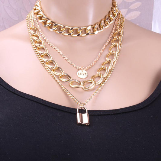 Jewelry multi-layer twist chain letter accessories female love lock fashion temperament clavicle chain necklace