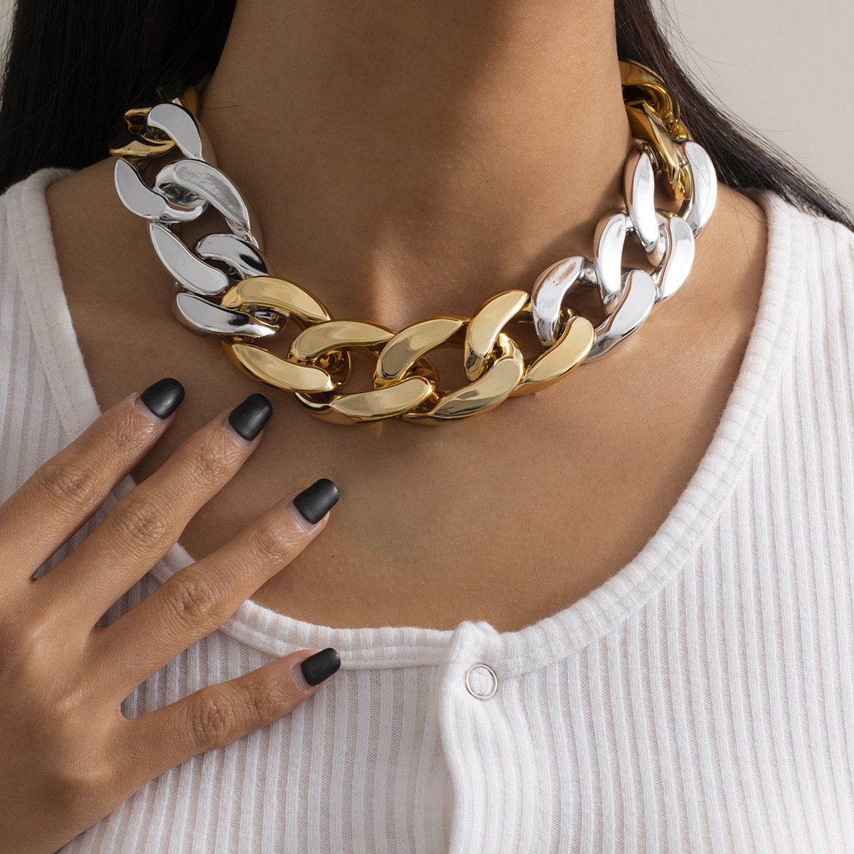 Jewelry Exaggerated Punk Geometric Single Layer Men's and Women's Necklace Fashion Trend Mixed Color Thick Chain Necklace