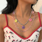 N9627 Geometric Contrasting Color Pants Chain Resin Small Fresh Flower Necklace Stacked Multilayer Hip-Hop Personality Necklace