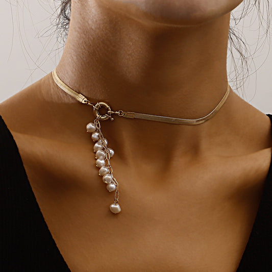 Jewelry Fashion Personality Pearl String Pendant Necklace Women's Trendy Model Light Luxury Snake Bone Chain Necklace