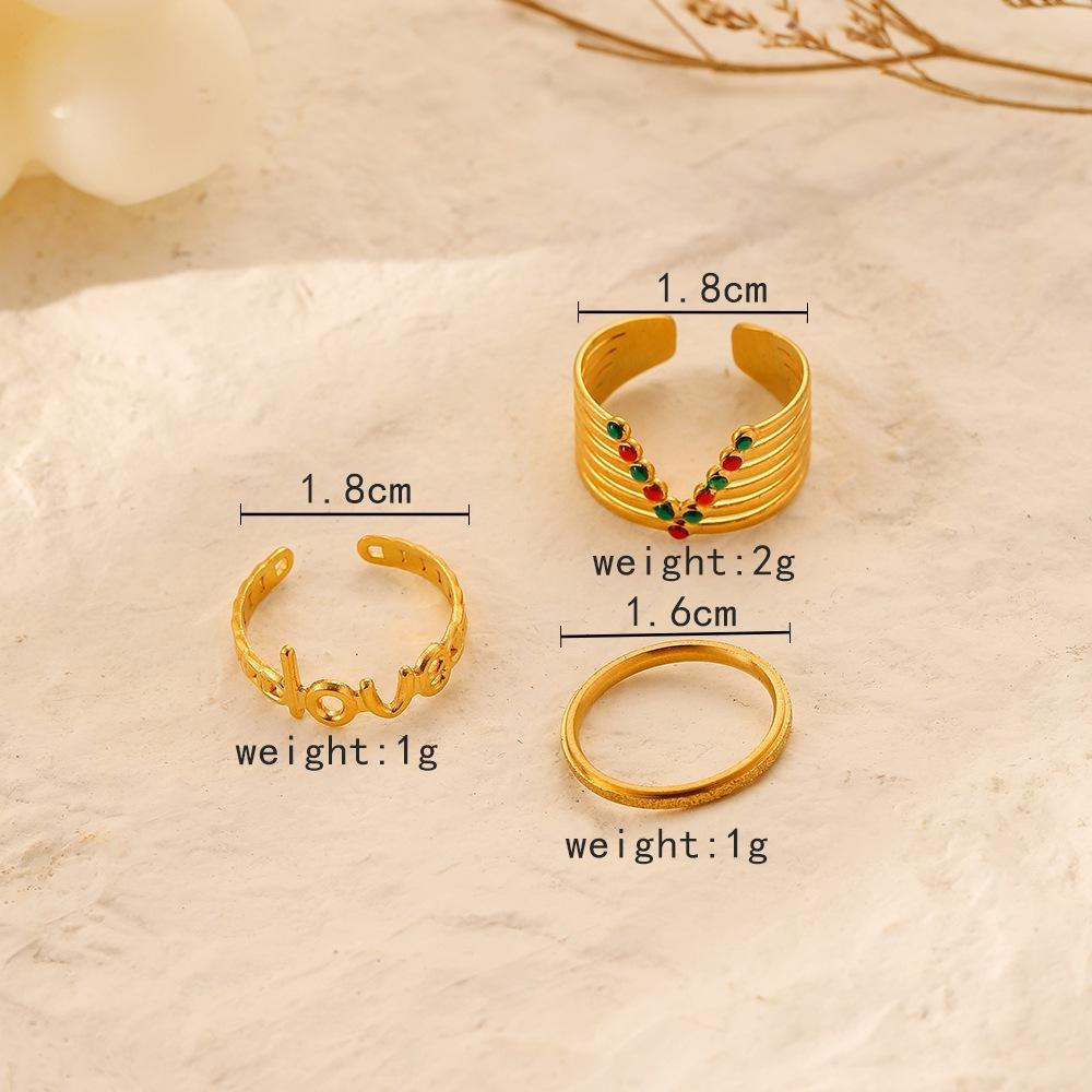 Fashion Simple Versatile Ladies Stainless Steel Opening LoveV Oil Drop Set Ring
