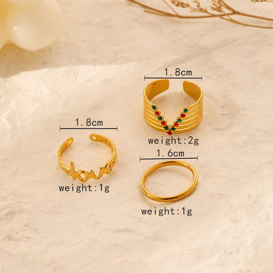 Fashion Simple Versatile Ladies Stainless Steel Opening LoveV Oil Drop Set Ring