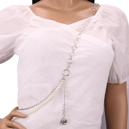 Niche Design Trend Avant-Garde Body Chain Imitation Pearl Portrait Pendant Necklace Suit Messenger Dress Simple Accessories