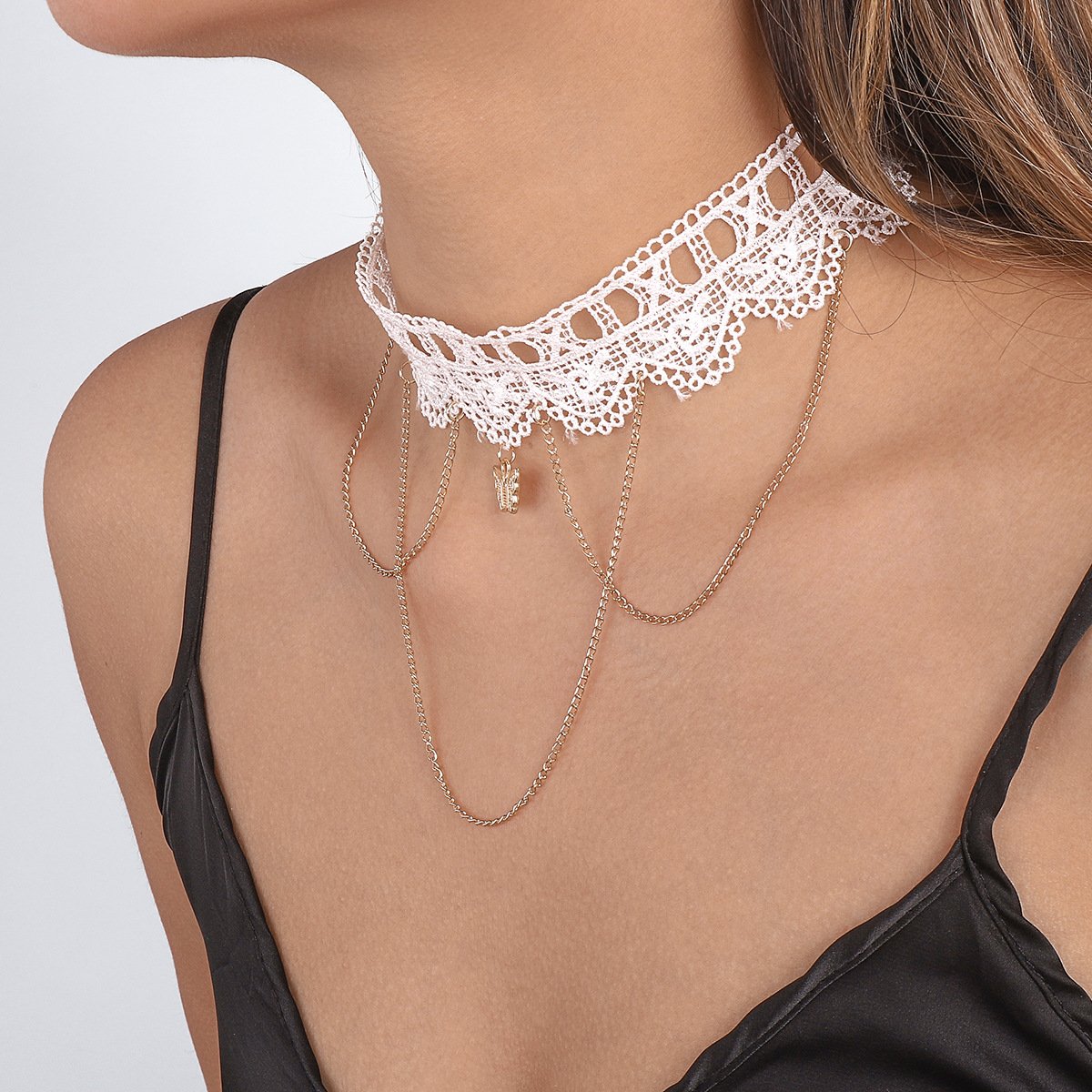 N134 fashion trendy clavicle chain choker lace sexy chain tassel necklace niche necklace