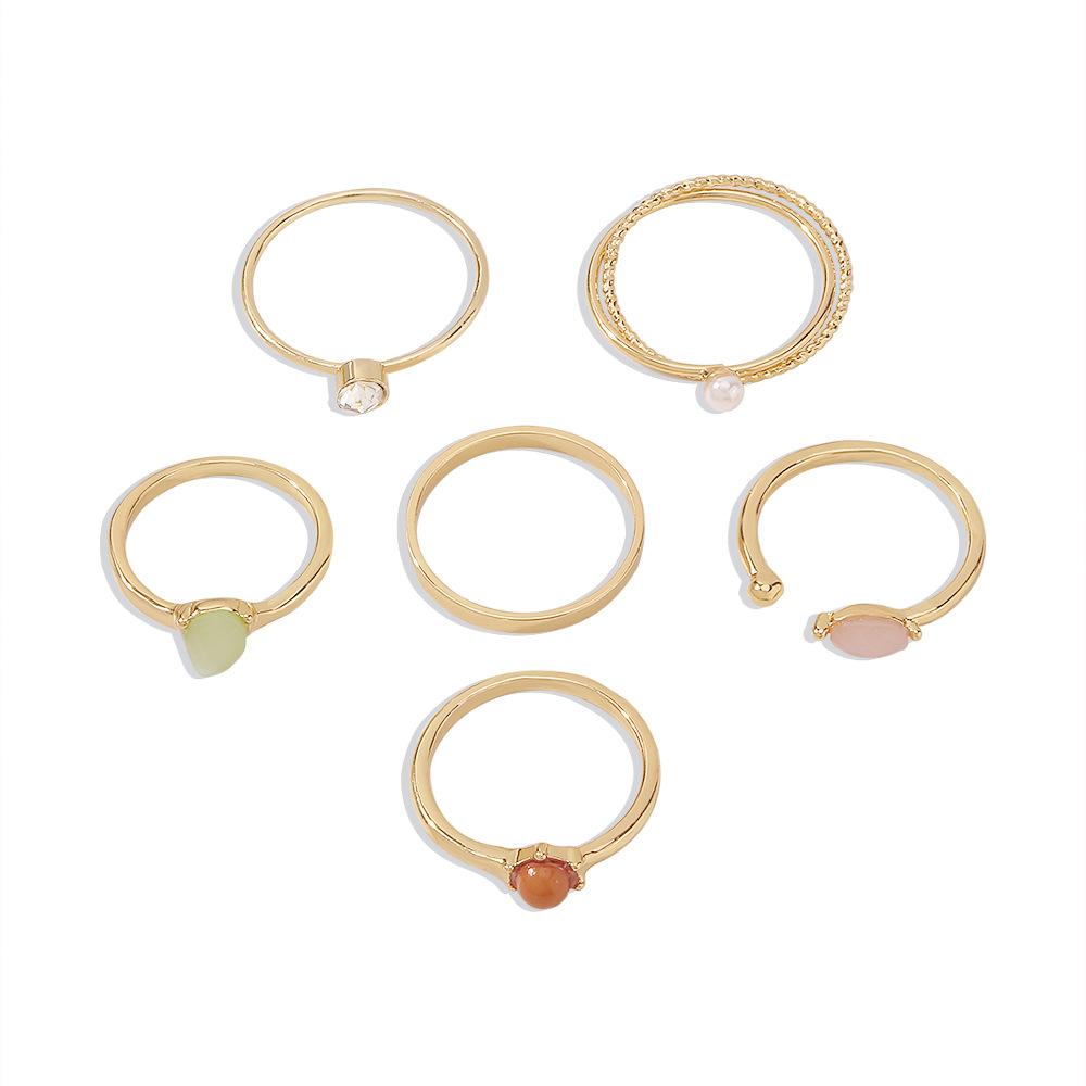 R664 Popular Hand Jewelry Niche Indifferent Temperament Ring Diamond Pearl Geometric Ring Set