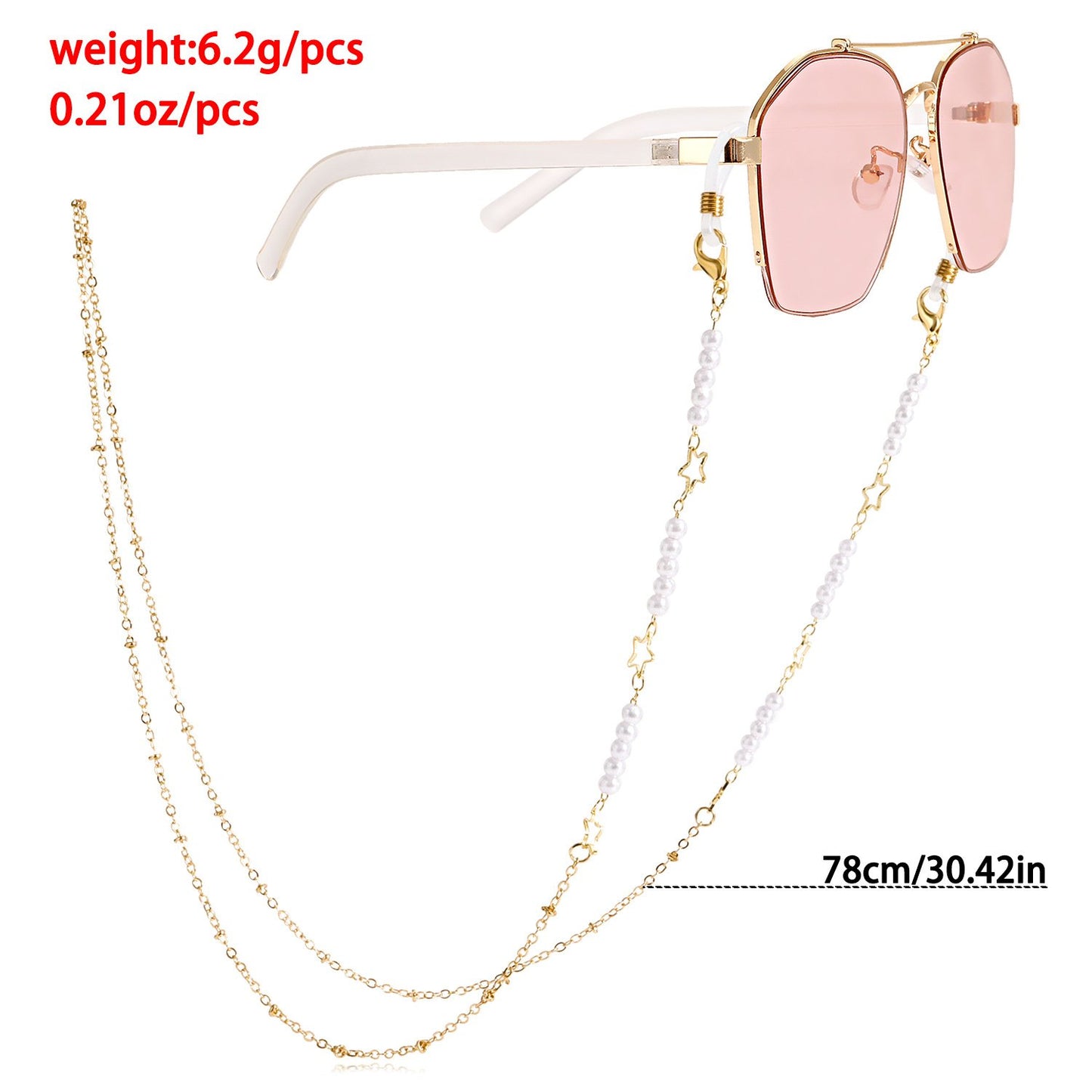 Trendy cool hollow out five-pointed star beaded mask lanyard anti-lost chain high-end sense glasses chain mask extension rope face chain female