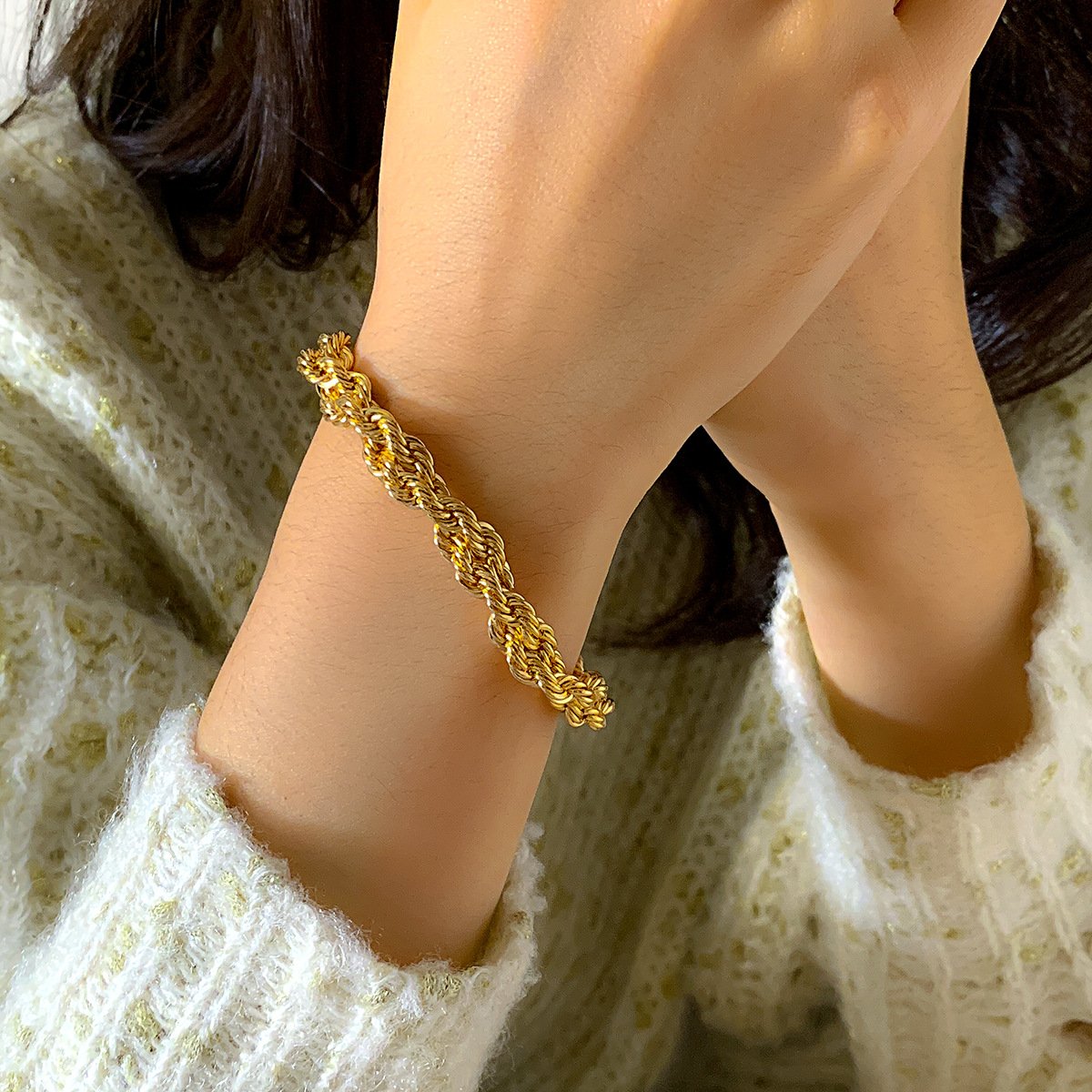 Jewelry Trend Metal Texture Tag Hand Jewelry Female Retro Simple Geometric Twist Chain Bracelet