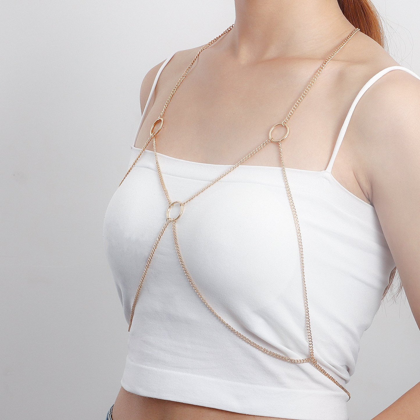 Jewelry exaggerated multi-layer geometric ring chest chain female ins sexy bikini babes body chain