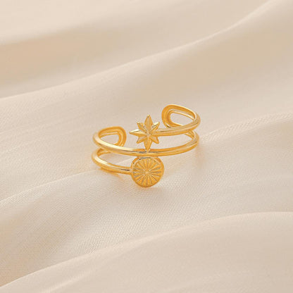 Jewelry Light Luxury Design Stainless Steel Open Stars Sun Adjustable Ring