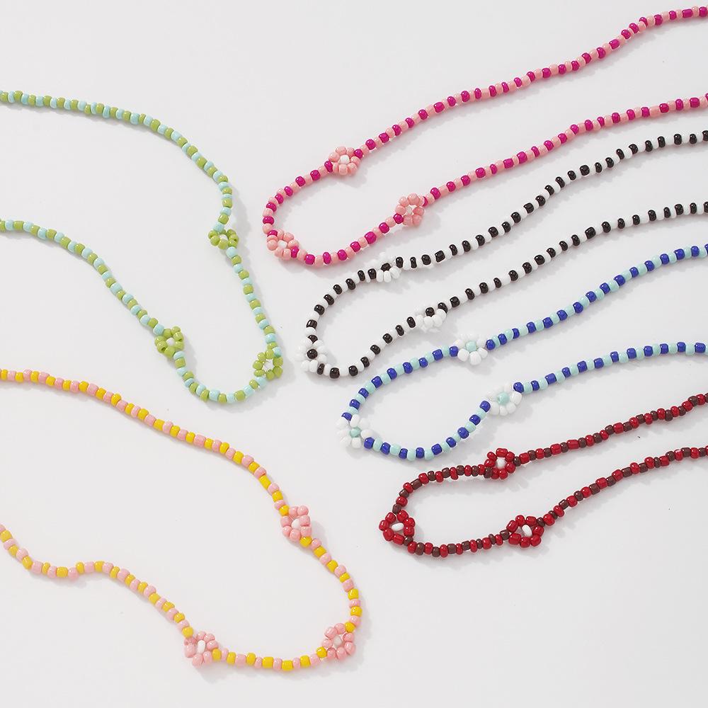 N9535 Double Layer Clavicle Necklace Drip Oil Heart Beads Flower Candy Color Necklace Geometric Creative Necklace